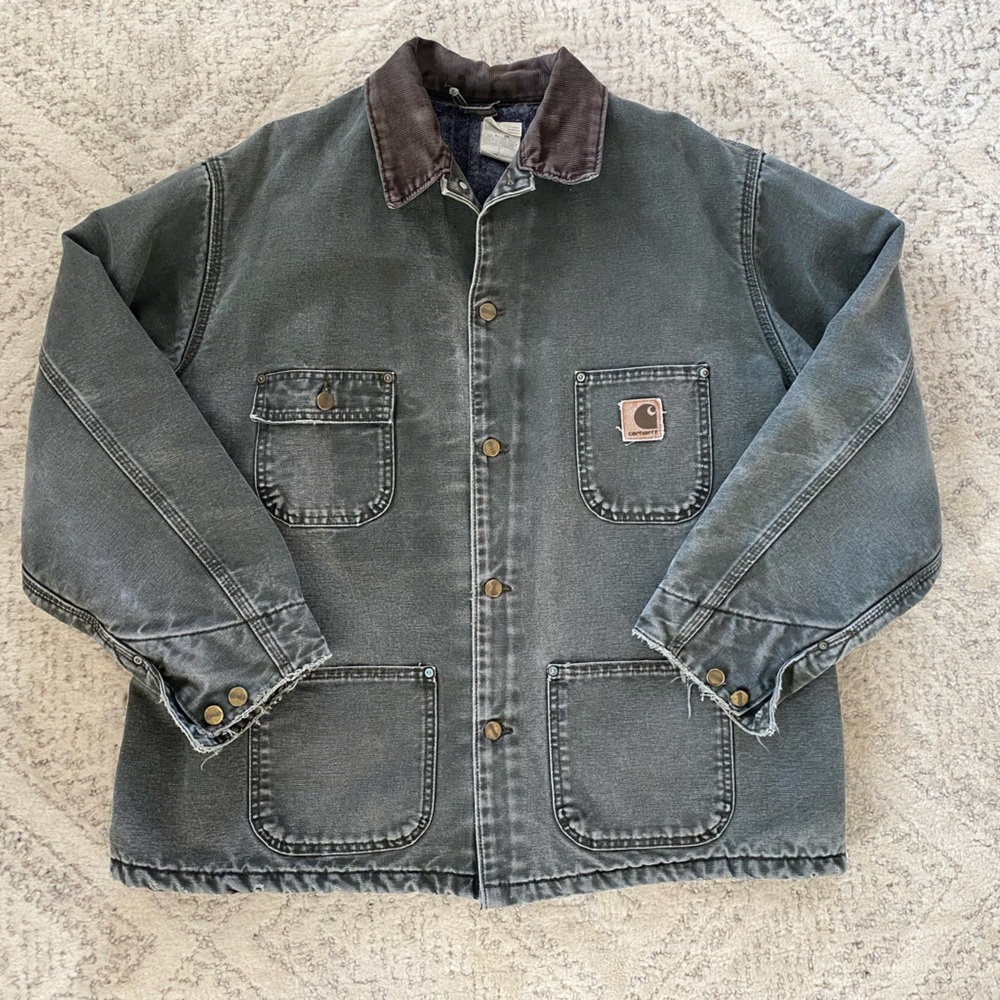 Vintage Carhartt Michigan Blanket Lined Chore Jacket, XL, Green /brown corduroy